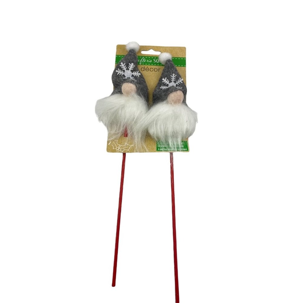 NWT 2 pc gray gnome floral picks plant craft